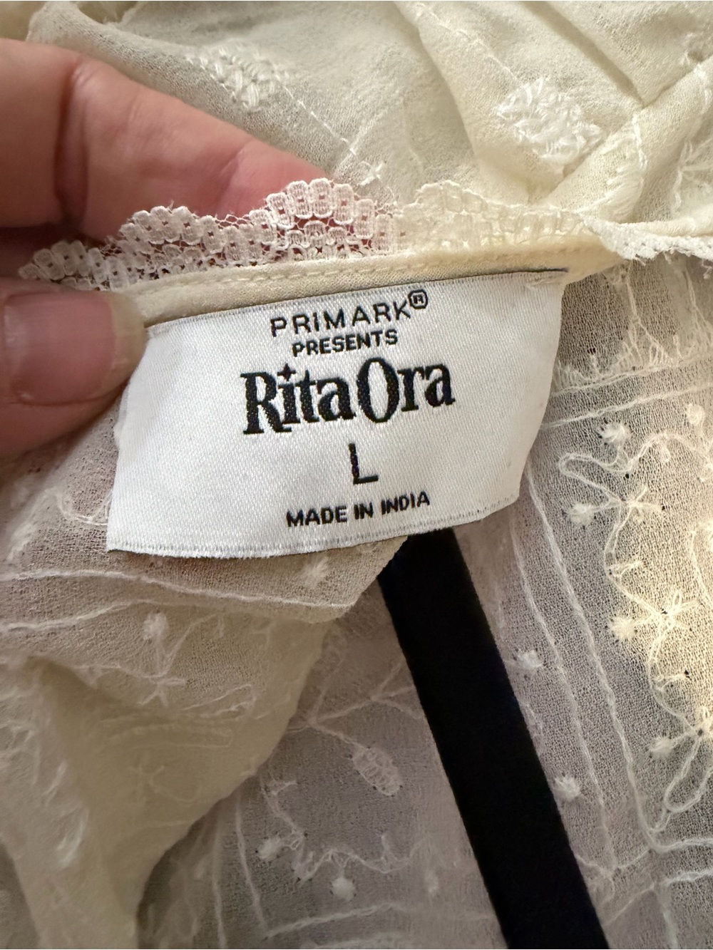 Women's Cream Ruffled Lace Peasant Blouse - Picture 3 of 3